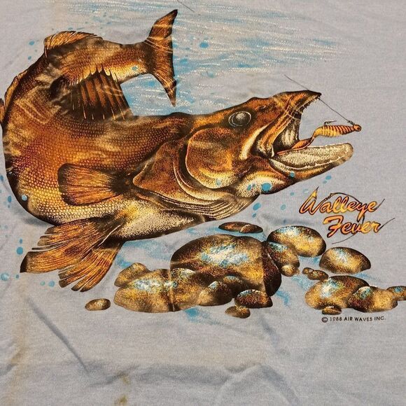 Vintage 1988 Air Waves, Walleye Single Stitched T-shirt - Picture 1 of 8